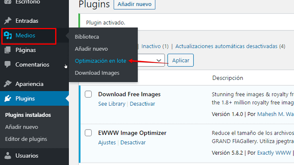 ewww Image Optimizer optimizar por lotes