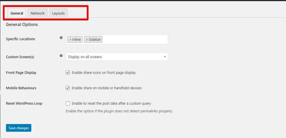 opciones del plugin easy social sharing