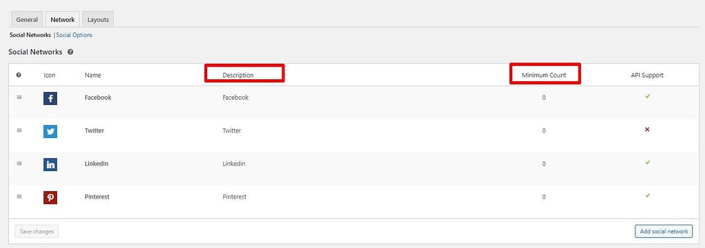 Easy Social Sharing configurando opciones de red