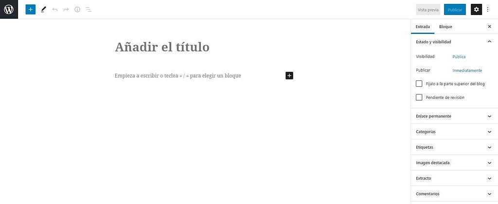 nueva entrada en wordpress