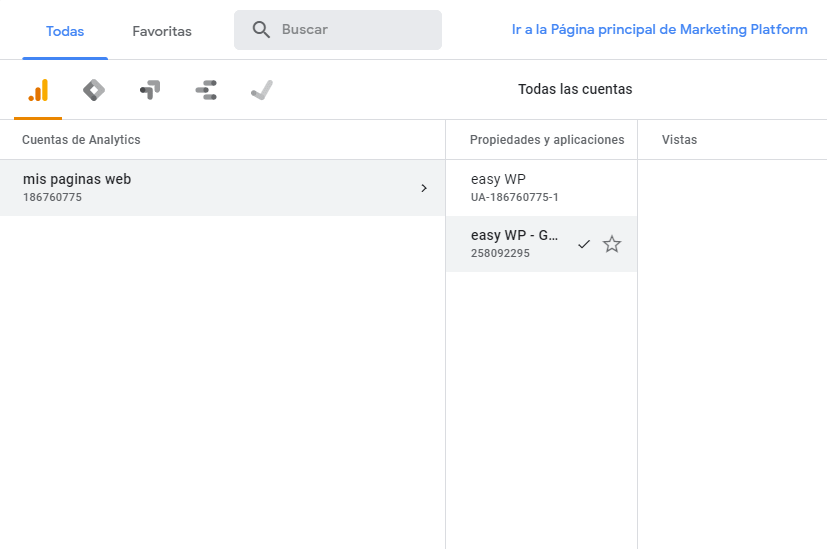 propiedades de google analytics